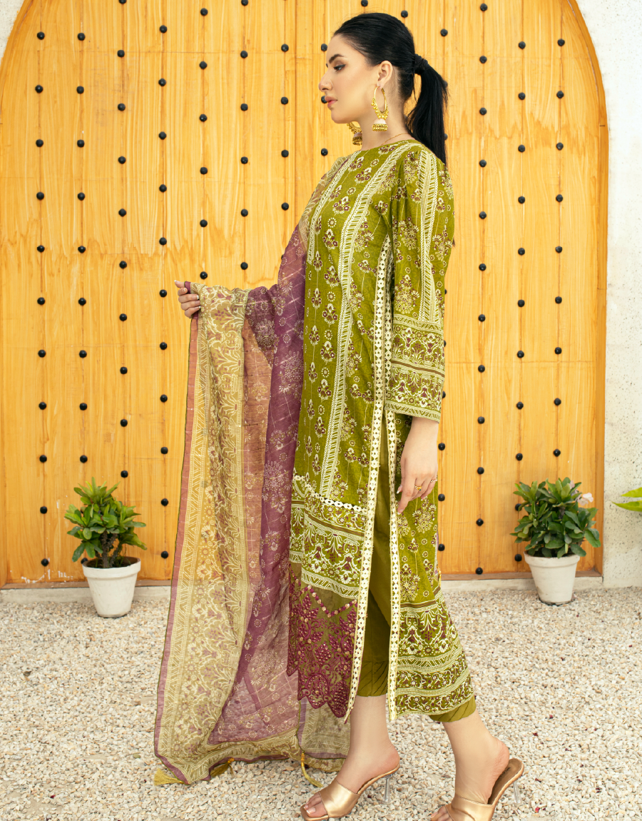 EY - 011 - 3 piece Unstitched Embroidered Lawn