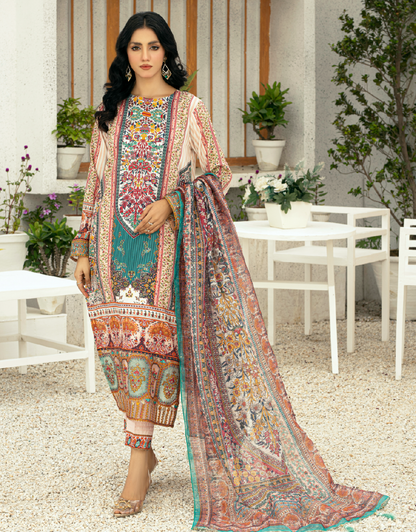 EY - 020 - 3 piece Unstitched Embroidered Lawn