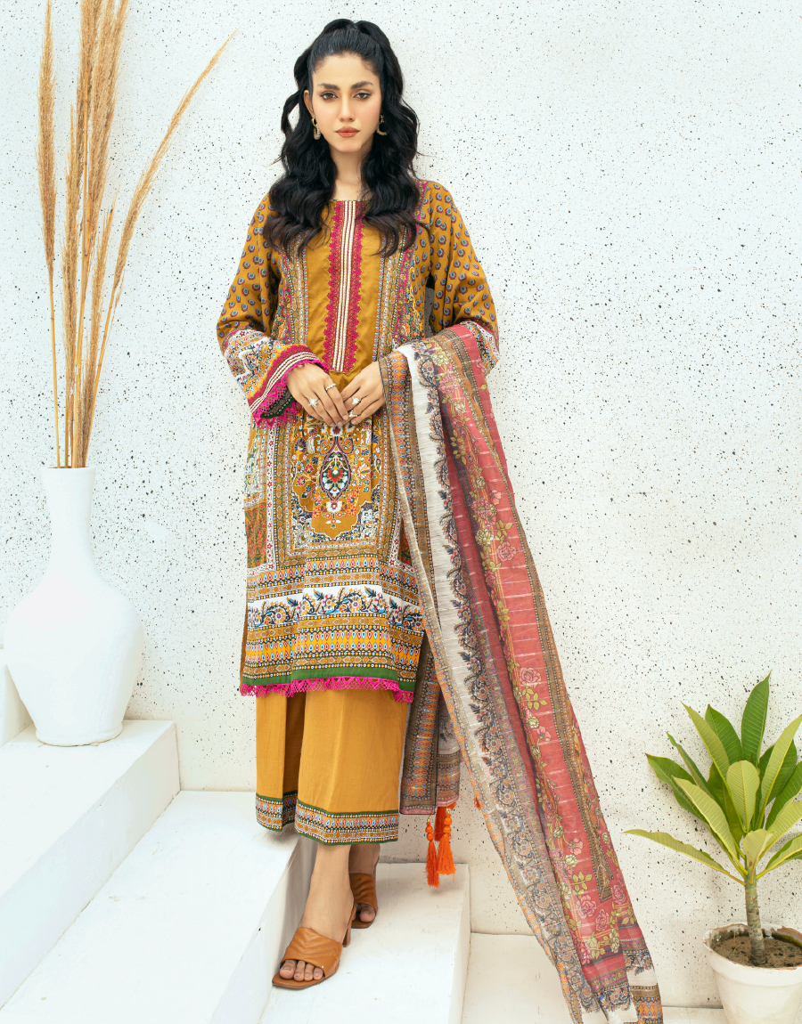 EY - 013 - 3 piece Unstitched Embroidered Lawn