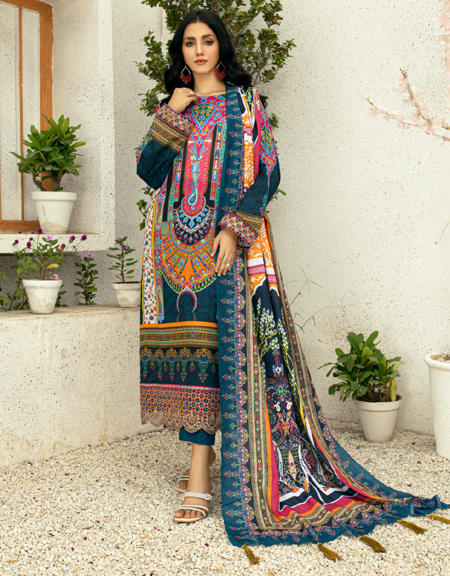 EY - 018 - 3 piece Unstitched Embroidered Lawn