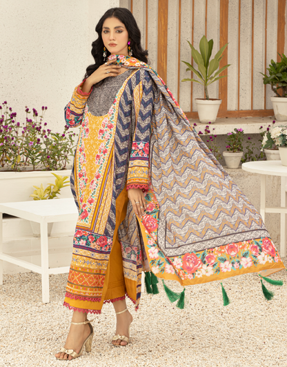 EY - 019 - 3 piece Unstitched Embroidered Lawn