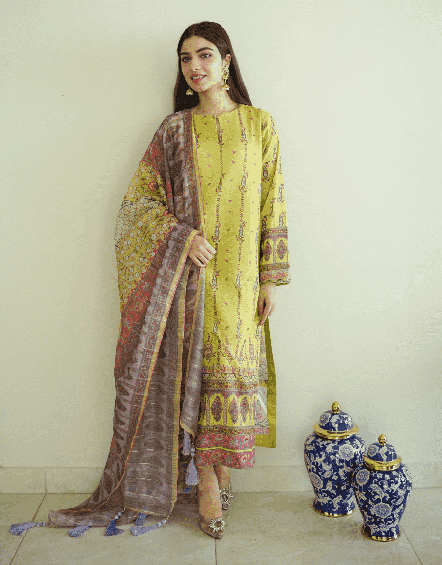 EY - 015 - 3 piece Unstitched Embroidered Lawn